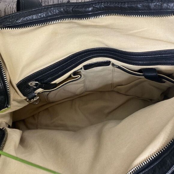 Cole Haan Soft Leather Hobo Purse Shoulder Bag Black Two Handle Pockets Dust Bag - Picture 5 of 13